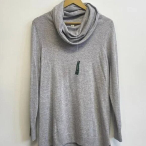 NWT LL Bean 100% Cashmere Gray Cowl Neck Sweater